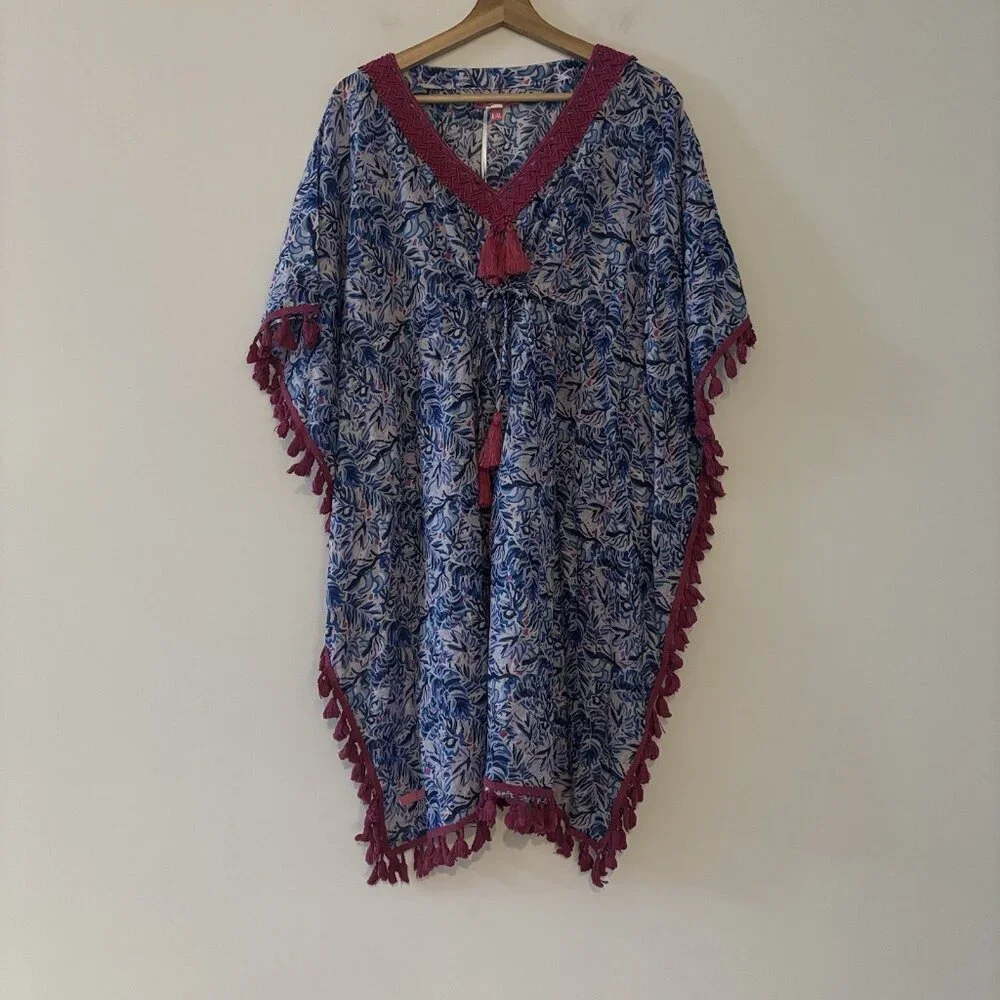 Simply Southern Cover Up‎ Size L -XL Blue Pink Tropical Beach Resort Vacay NEW